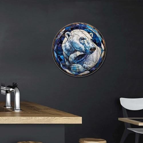 Metal Sign Tin Sign Circular Stained Glass Polar Bear2 Funny Sign for Garage 8×8 Inches (8×8 Inches / Polar Bear-3)