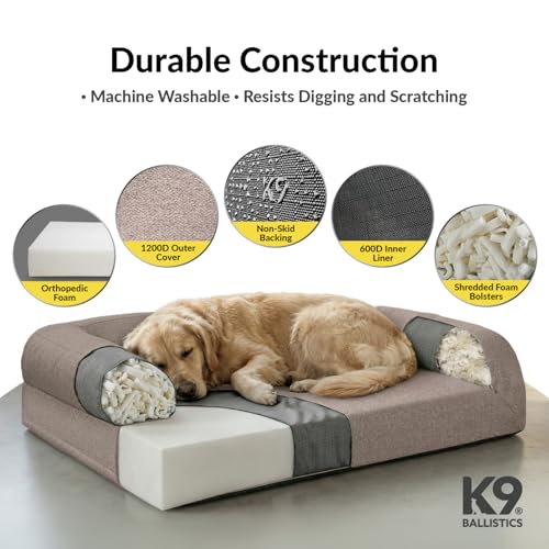 Tough Ripstop Bolster Orthopedic Dog Bed (Large (40" L x 34" W x 10" H) / Titanium Premium Finish)