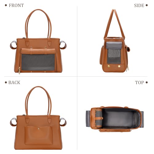 Fashion Pet Carrier Purse for Small Cat and Dog (Brown / 15.8"L x 7.5"W x 11.8"H)
