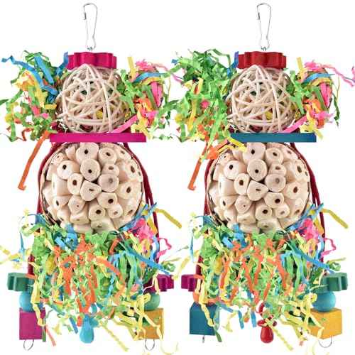 2PCS Bird Parrot Foraging Shredder Hanging Toys Sola Balls Sepak Takraw with Pacifier for Small Parrots Parakeets Conures Cockatiels Love Birds Cage Toy (2 PCS)