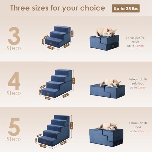Dog Stairs for High Bed 22.5" H (Navy / Standard 15.7" x 30" x 22.5")