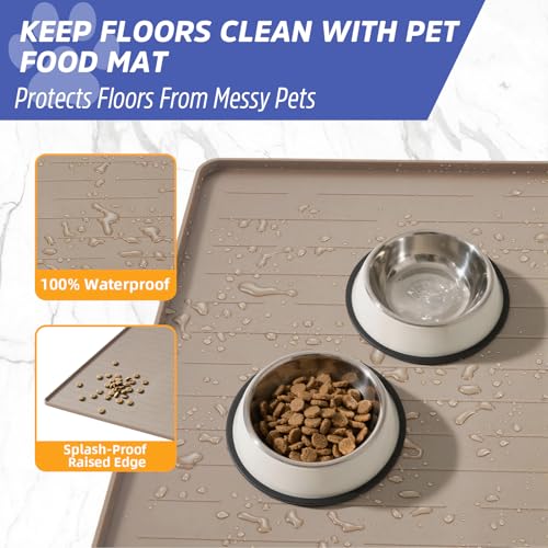 Large Dog Mats for Food and Water (Light Brown / 40"L x 30"W)