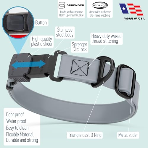 Biothane Waterproof Dog Collar with Herm Sprenger Stainless Steel Quick Release Buckle (W 3/4" x L 12"-19" / Battleship Gray)