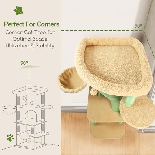 Cactus Corner Cat Tree Tower with Scratching Post (51inch / Cactus Green)