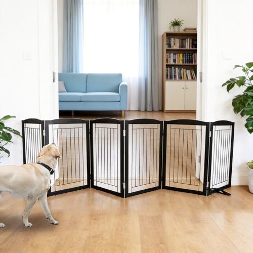 Freestanding Dog Fence Indoor (Black / 【6 Panels】120''w x 32''h)