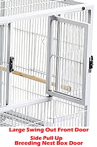 Single Sturdy Wrought Iron Stackable Center Divided Breeder Breeding Bird Flight Double Rolling Cage for Aviaries Canaries Cockatiels Finches Budgies Small Parrots Single Story (White Vein)