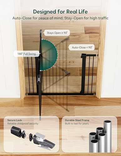 Pressure Mounted Baby Gate for Stairs (Black / 30"Tall 29"-48" Wide(2 Pack))