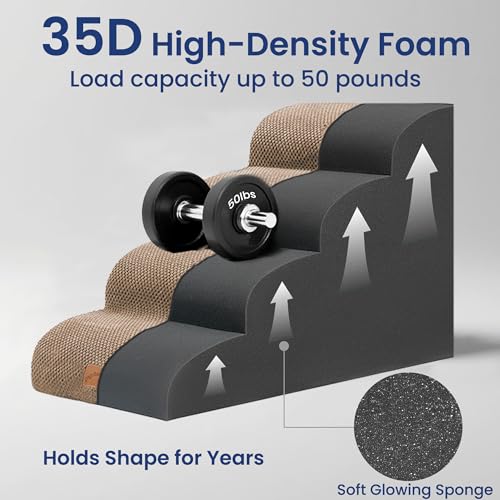 Dog Stairs for High Bed (Camel / 4-Step (28.3"D x 15.7"W x 19.7"H))