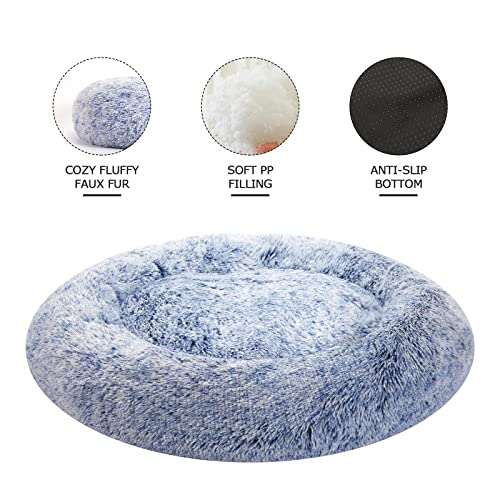 Calming Fluffy Donut Dog Bed for Large Dogs (36.0"L x 36.0"W x 8.0"Th / Navy Blue)
