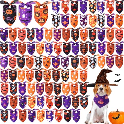 100 Pcs Halloween Dog Bandanas Bulk (Halloween / 31.5 x 21.7 x 21.7 Inch)