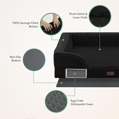 Orthopedic Washable Dog Bed for Extra Large Dogs (Black / 45.0"L x 35.0"W x 8.5"Th)
