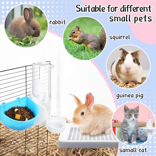 19 Pcs Rabbit Starter Kit Small Bunny Litter Box Animal Grooming Kit Water Bottle Bunny Toys Hay Feeder Bowl Blankets with Cleaning Set for Guinea Pig Rabbit Accessories (White / Cloud)