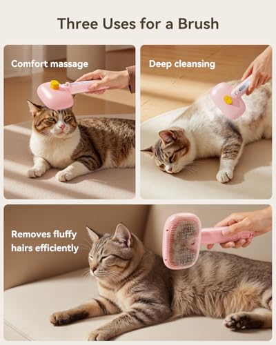 3-in-1 Pet Steam Brush,Spray Hair Removal Detangling Comb,Pink (Pink)