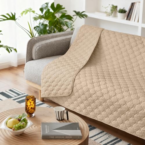 Waterproof Pet Blanket for Bed (68x82 Inch (Pack of 1) / Dark Beige)
