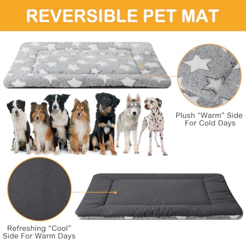 4 Pcs Dog Crate Pads Soft Warm (Rectangular 30 x 48 x 1.6 Inch / Star / Gray)
