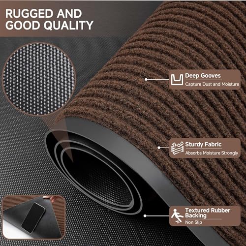 Front Door Mat (2' x 6' (Rectangular) / Brown Striped)