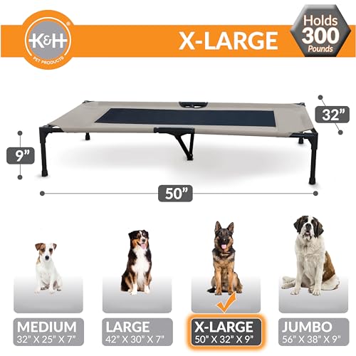 K&H Outdoor Elevated Dog Bed (Taupe/Black Mesh / X-Large 50"L x 32"W)