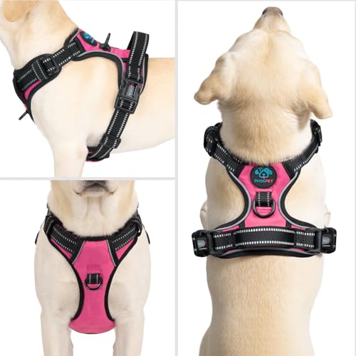 Reflective Dog Harness No Pull Large Breed Vest (Large / Pink)
