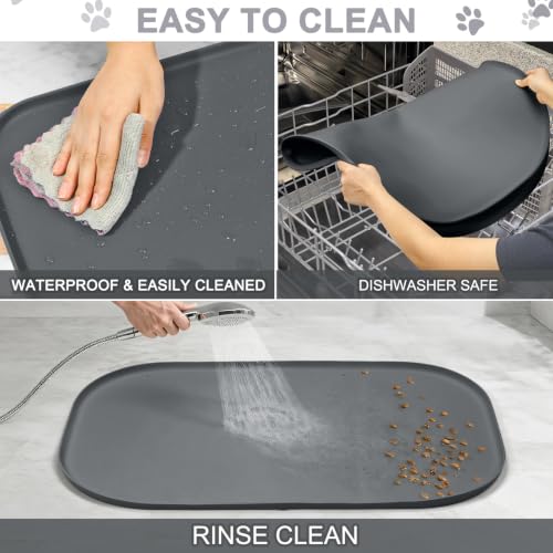 Waterproof Silicone Pet Food Mat with Raised Edge for Dog & Cat (Dark Grey / 36"L x 24"W)