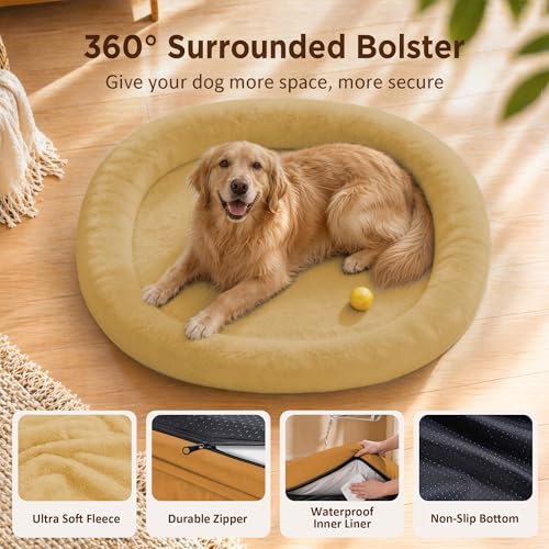 Waterproof Orthopedic Dog Bed for Extra Large Dogs (Orange / 53"L x 42"W x 8.5"Th)