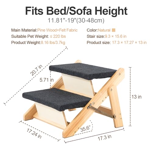 Wood Pet Stairs (2 Steps – For Sofas (12–19 in) / 17.3" L x 17.2" W x 13.0" H)