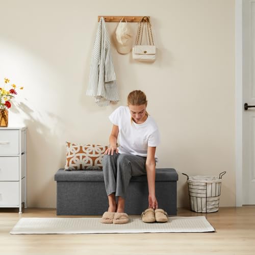 43 Inch Folding Storage Ottoman Bench (Linen Grey / 15"D x 43"W x 15"H)