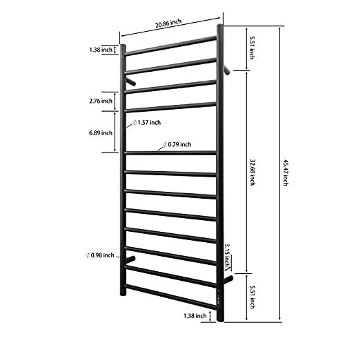 Towel Warmer Wall Mounted with Built (12 Bars / Matte Black)