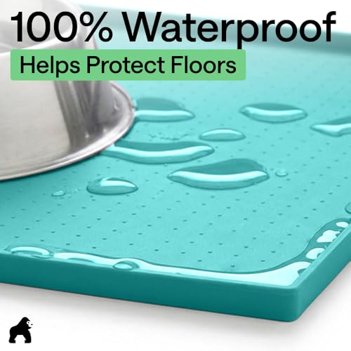Dog Food Mat 100% Waterproof Silicone (Turquoise / 23"l X 15"w)