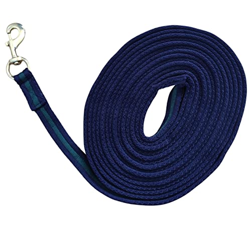 Soft Padded Lunge Line Rein Lead for Horses 27ft Long Looped Handle Swivel Clip (Navy/Green)