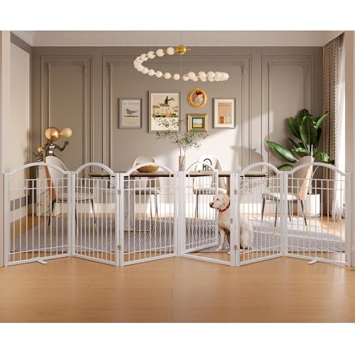 Metal No Assembly Freestanding Dog Gate with Door Walk Through (White / 6 panels)