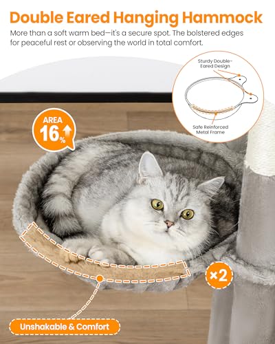 Cat Tree for Indoor Cats Large Adult (Light Grey / 84 Inch)
