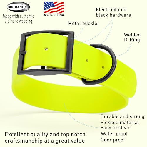 Biothane Waterproof Dog Collar Strong Coated Nylon Webbing with Black Hardware Odor