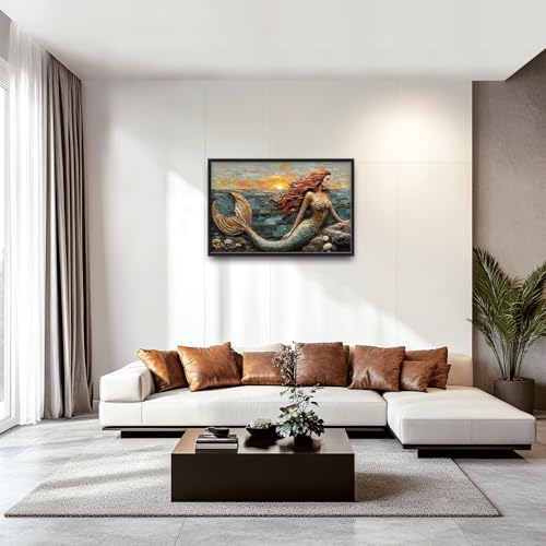 Large Beach Mermaid Wall Art for Living Room (36"L x 24"W / Mermaid)