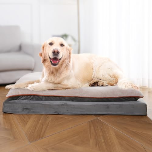 Washable Dog Bed with Cooling Gel Memory Foam (Plush Cushion Bed / Giant / Grey)