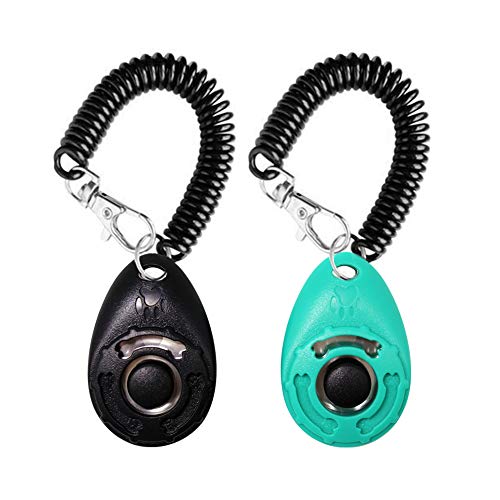 Dog Training Clicker with Wrist Strap Durable Lightweight Easy to Use (Black and Water lake blue)