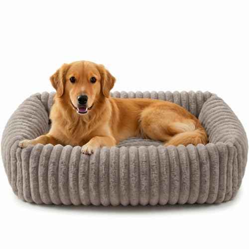 Medium Dog Beds for Medium Dogs Washable (Khaki / M Plus (30"x24"x8"))
