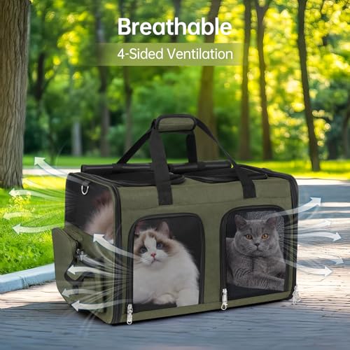Cat Carrier for 2 Cats Double Pet Carrier Extra Large Green 2026 Upgraded (Green Upgraded)