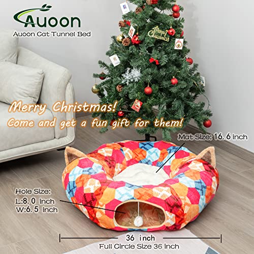 Cat Donut Tunnel with Bed for Kitten Puppy Rabbit Ferret (Orange)