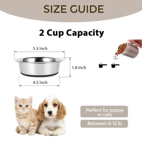 Dog Bowls Food Grade Stainless Steel for Food and Water (Gray / 2 Cup)
