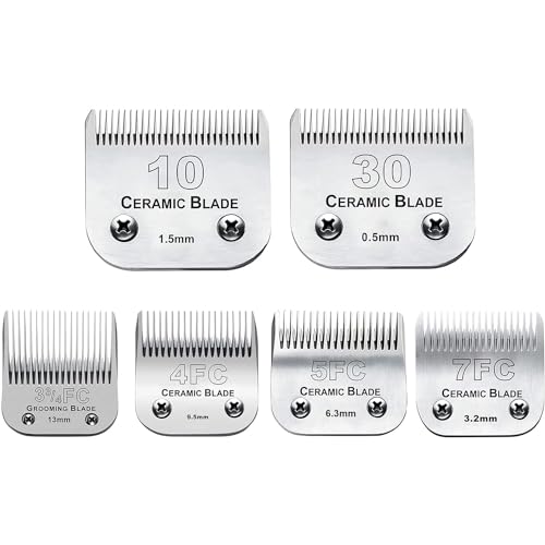 6Pack 10Blades Dog Grooming Blades Compatible with Andis Clipper (#10+30+5fc+7fc+3fc+4f)