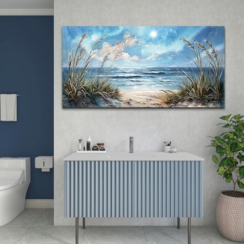 Large Wall Art For Living Room Wall Decor For Bedroom Sunshine Ocean Scenery Painting Blue Sea Waves Wall Pictures Office Modern Canvas Prints Artwork Aesthetic Home Decoration 48"X 24" (48"L x 24"W / Blue Sea Sunshine Waves Pictures)