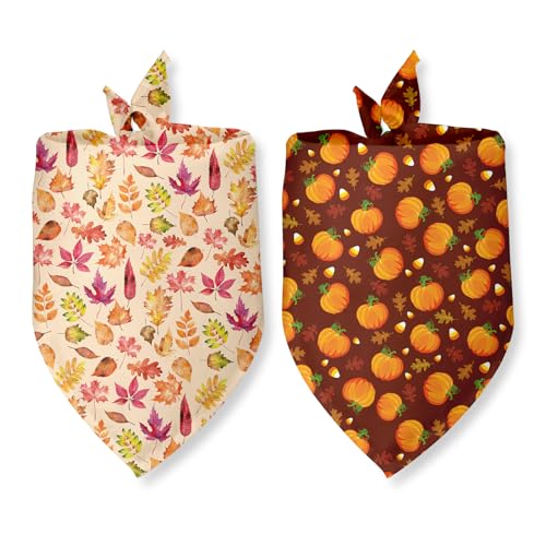 Fall Dog Bandana 2 Pack Funny Fall Holiday Dog Bandanas Halloween Thanksgiving Bandana for Dogs Lover Pet Scarf Accessories Pet Scarf for Small Medium Dogs & Cats (F)