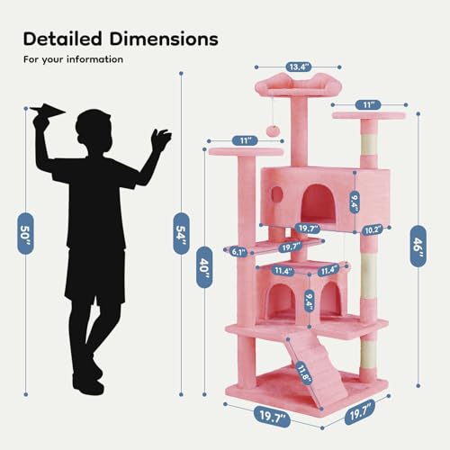 54 inch Cat Tree Tower with Scratching Posts (Pink / 54 Inch)