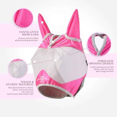 Half Face Horse Fly Mask UV Protection and Breathable for Equine Use Comfortable Magenta M (Magenta-Grey / Medium (Arabian))
