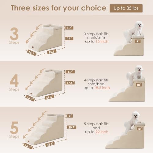 5 Step Curved Dog Stairs for High Beds 20.7" H (Beige / 35.4"l X 15.7"w X 22.7"h)