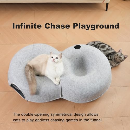 8 Shaped Large Cat Tunnel Bed for Indoor Cats (Light Grey / Large (38 x 24 x 11 in))