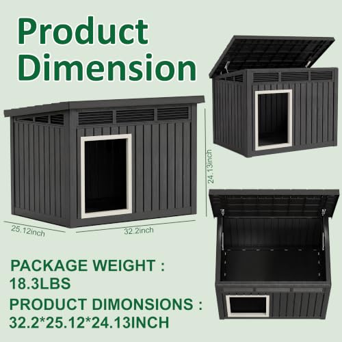 32.2'' Outdoor Duck House with Hydraulic Air Rod (Black / 32.2"L x 25.1"W x 24.1"H)
