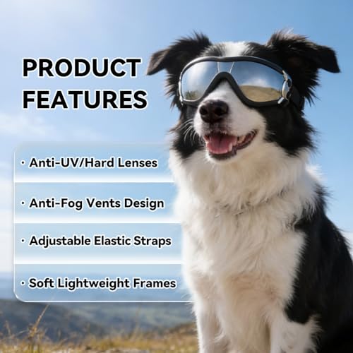 Dog Goggles for Large Breed Pet Sunglasses Eye Protection Anti (Silver / Large)