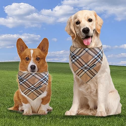 Adjustable Plaid Dog Bandanas (Light Khaki / Small)