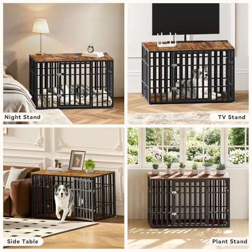 46 Inch Heavy Duty Dog Crate Furniture for Large Dogs (45.8"L x 27.5"W x 28.7"H / Black+Brown)